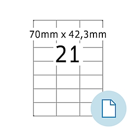 Etiketten HERMA 8421, permanente kleefstof, bedrukbaar, B 70 x H 42,3 mm, papier, wit, 10500 stuks/500 vellen