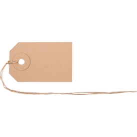 Étiquettes à suspendre Biella, avec ficelle et œillet, L 55 x H 35 mm, carton, marron, 50 pièces