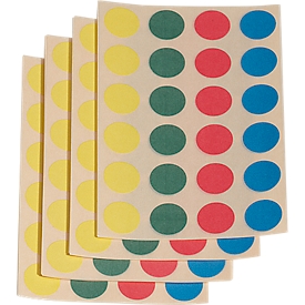 Etiquettes adhésives rondes, assortis, 1000 par paquet 
