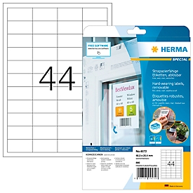 Étiquettes en film HERMA 4572, autocollantes, amovibles, résistantes aux intempéries, imprimables, L 48,3 x H 25,4 mm, blanches, 880 pièces/20 feuilles