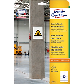 Etiquettes en papier Avery L7875-20, pour l'étiquetage, fortement adhésives, blanc, 105 x 48 mm, 20 x A4, 240 pcs.