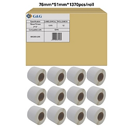 Étiquettes G&amp;G, compatibles avec Zebra 800283-205, 76 x 51 mm, adhésives, perforées, papier thermique, blanc, 12 x 1370 pièces