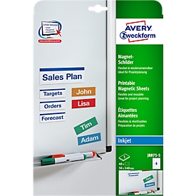 Etiquettes magnétiques Avery J8875-5, pour l'étiquetage, réutilisables, métal, blanc mat, 78 50 x 140 mm, 40 pcs.