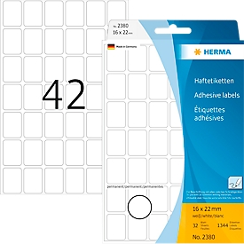 Étiquettes multi-usages Herma, 16 x 22 mm, adhésives, permanentes, mates, 1344 pièces, blanches
