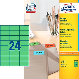 Étiquettes multifonctionnelles 3450 Avery Zweckform, 70 x 37 mm, 2400 unités, vert