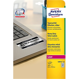 Étiquettes multifonctionnelles ultra-résistantes L6011-20 AVERY® Zweckform, 63,5 x 29,6 mm, 540 étiquettes