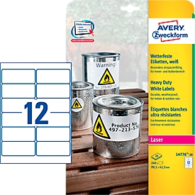 Étiquettes polyéthylène ultra-résistantes L4776-20 Avery Zweckform, 99,1 x 42,3 mm, permanent, blanc