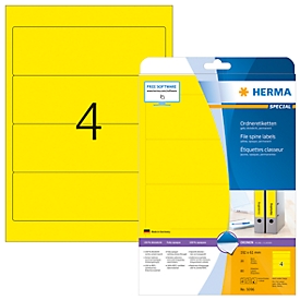 Étiquettes pour classeurs A4 Herma, 192 x 61 mm, adhésif permanent/imprimable, 80 p., jaune