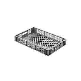 Euro Box bakery and catering crate (glass crate), capacity 14 l, perforated version, perforated handles, food-safe, stackable, HDPE, gray