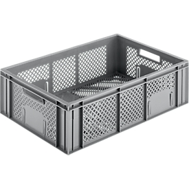 Euro Box groente- en fruitkist, voedselveilig, inhoud 33,9 L, opengewerkte versie, grijs