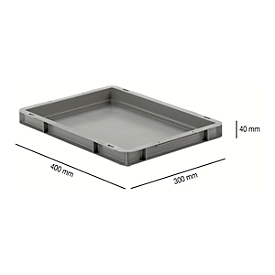 Euro Box Série EF 4040, en PP, capacité 3,6 L, parois fermées, poignée sous barillet, gris