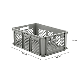 Euro Box Serie EF 6221, aus PP, Inhalt 43,5 L, durchbrochene Wände, grau, Durchfassgriff