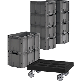 Euro Box Serie LTF 6320, PP, L 600 x B 400 x H 320 mm, 62,7 l, bis 30 kg, 10 Stück + gratis Rollrahmen