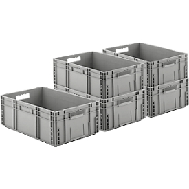 Euro Box série MF 6220, en polypropylène, capacité 41,6 l, sans couvercle, L 600 x l 400 x H 220 mm, 5 pièces, gris