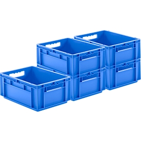 Euro Box SSI Schaefer EF 4170, 15,7 l, poignée traversante, sans couvercle, polypropylène, bleu, 5 pièces