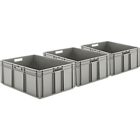 Euro Box SSI Schäfer EF 8320, Inhalt 122 L, geschlossene Wände, Durchfassgriff, Polypropylen, grau, 3 Stück
