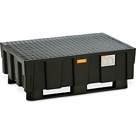 EURO opvangbak 250/2 CEMO, polyethyleen, met 2 sledes, met goedkeuring, B 1205 x D 805 x H 430 mm, met gegalvaniseerd rooster