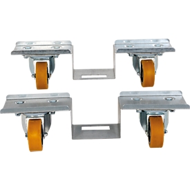 Euro pallet roller set, for 1 Euro pallet, 2 rollers with 2 swivel castors each, up to 1000 kg, aluminum/PU