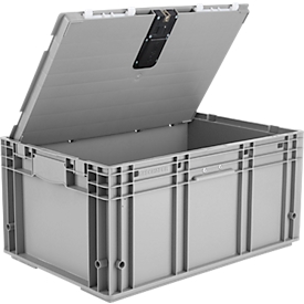 Eurobehälter Serie R-KLT Boxy, geschlossen, mit Deckel, Kunststoff recycelt, B 595 x T 395 x H 278 mm, 52,1 l, grau, 1 Stück