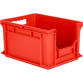 Eurobox EF 4220 F1, 20,4 l, hasta 15 kg, pared frontal cerrada y semiabierta, asas pasantes, apilable, L 400 x A 300 x A 200 mm, PP reciclado, rojo