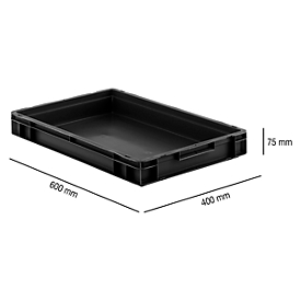 Eurobox serie EF 6070, geleidend PP, inhoud 14,3 l, gesloten handgreep, zwart
