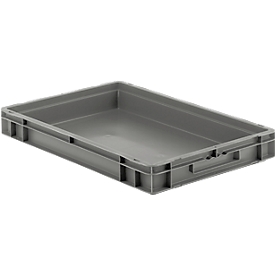 Eurocontenedor EF 6070, PP, ancho 600 x fondo 400 x alto 75 mm, volumen 14,3L, tabiques sólidos, asas firmes, gris