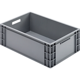 Eurokasten Ringoplast, 53 l, lebensmittelgeeignet, geschlossen, 2 Durchgriffe, L 600 x B 400 x H 223 mm, Kunststoff, grau