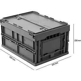 Euronorm plooibox 4322 DL, met deksel, voor magazijngebruik en meervoudig transport, inhoud 19 l, grijs