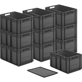 Europakrat EF 6320 serie, inhoud 63,7 l, doorgangsgreep, ijzergrijs, incl. deksel, 10 st.