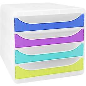 Exacompta Big Box Plus Chromaline sortiert, 4 offene Schubladen A4/A4+/24x32 cm, leise mit Stopp, stapelbar
