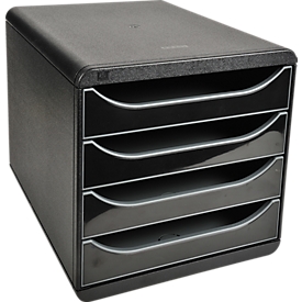 Exacompta Big Box Plus Glossy noir, 4 tiroirs ouverts A4/A4+/24x32 cm, silencieux avec arrêt, empilable