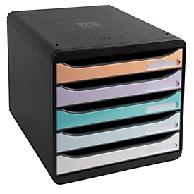 Exacompta Big Box Plus Glossy Noir, 5 tiroirs ouverts A4/A4+/24x32, silencieux, arrêt de sécurité, empilable