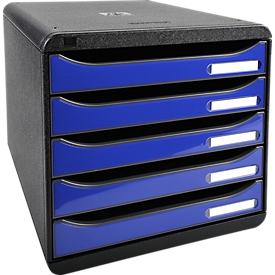 Exacompta Big Box Plus Iderama Königsblau glossy, 5 offene Schubladen A4/A4+/24x32, leise, Sicherheitsstopp, stapelbar