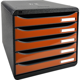 Exacompta Big Box Plus Iderama Orange glossy, 5 tiroirs ouverts A4/A4+/24x32, silencieux, arrêt de sécurité, empilable
