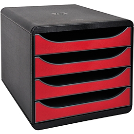 Exacompta Big Box Plus Iderama rouge carmin, 4 tiroirs ouverts A4/A4+/24x32 cm, silencieux avec arrêt, empilable