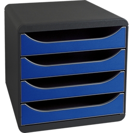 Exacompta Big Box Plus Iderama royal blue, 4 open laden A4/A4+/24x32 cm, geruisloos met stop, stapelbaar