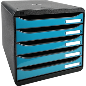 Exacompta Big Box Plus Iderama turquoise glanzend, 5 open laden A4/A4+/24x32, geruisloos, veiligheidsstop, stapelbaar