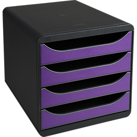 Exacompta Big Box Plus Iderama Violett, 4 offene Schubladen A4/A4+/24x32 cm, leise mit Stopp, stapelbar