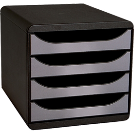 Exacompta Big Box Plus Metallic Zilver, 4 open laden A4/A4+/24x32 cm, geruisloos met stop, stapelbaar