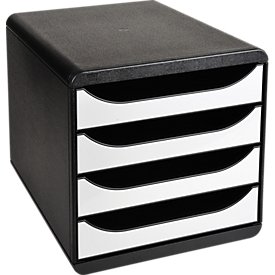 Exacompta Big Box Plus métallisé argent, 4 tiroirs ouverts A4/A4+/24x32 cm, silencieux avec arrêt, empilable