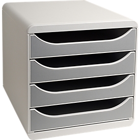 Exacompta Big Box Plus Office gris pierre, 4 tiroirs ouverts A4/A4+/24x32 cm, silencieux avec arrêt, empilable