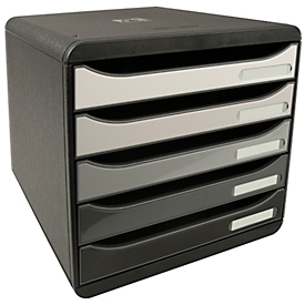 Exacompta Big Box Plus Shades of Grey, 5 tiroirs ouverts A4/A4+/24x32, silencieux, arrêt de sécurité, empilable
