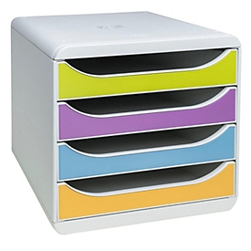 Exacompta Big Box Pop N’Co sortiert, 4 offene Schubladen A4/A4+, leise, Sicherheitsstopp, stapelbar, Blauer Engel