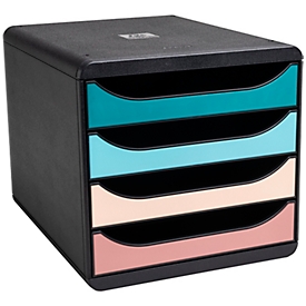 Exacompta Big Box Skandi sortiert, 4 offene Schubladen A4/A4+, leise mit Sicherheitsstopp, stapelbar, Blauer Engel