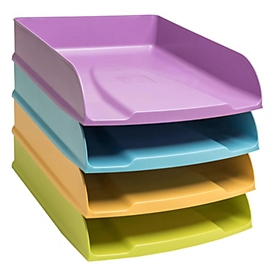 Exacompta Briefablagen Set Combo Pop N'Co, 4-tlg A4+, bis 500 Blatt je Ablage, Etikettenhalter, stapelbar, 25 Jahre