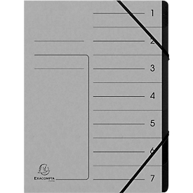 Exacompta Dokumentenmappe, DIN A4, Gummizugverschluss, Karton, 7 Fächer, grau