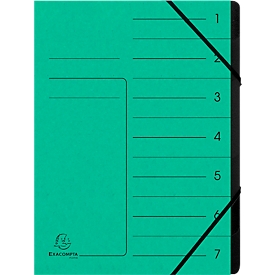 Exacompta Dokumentenmappe, DIN A4, Gummizugverschluss, Karton, 7 Fächer, grün