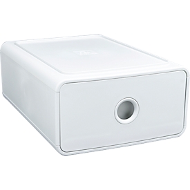 Exacompta drawer box TINY-BOX AutentiK, A5+, 1 closed drawer, stackable, Blue Angel, W 265 x D 190 x H 107 mm, polystyrene, white