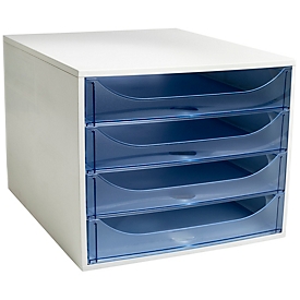 Exacompta ECOBOX boîte à tiroirs 4 tiroirs bleu glacier, A4/A4+, façade ouverte, silencieux, arrêt de sécurité