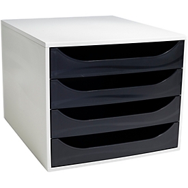 Exacompta ECOBOX boîte à tiroirs 4 tiroirs couleur framboise, A4/A4+, façade ouverte, silencieux, arrêt de sécurité